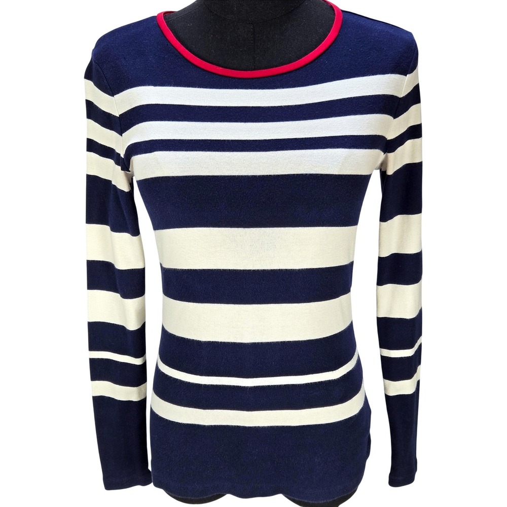 Women's Lauren Ralph Lauren Small Striped Long Sleeve Top Nautical Coastal‎